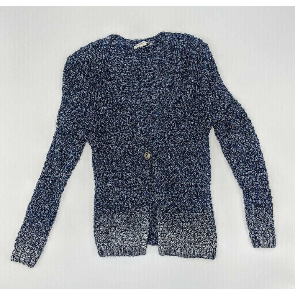 Women's Cardigan Coldwater Creek Navy Blue White Silver Knitted Size XS 4-6